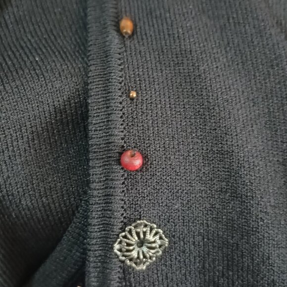 Studio I Black Tie Front Sweater 18W Beaded Trim 3/4 Sleeves Stretch Top - Picture 5 of 9